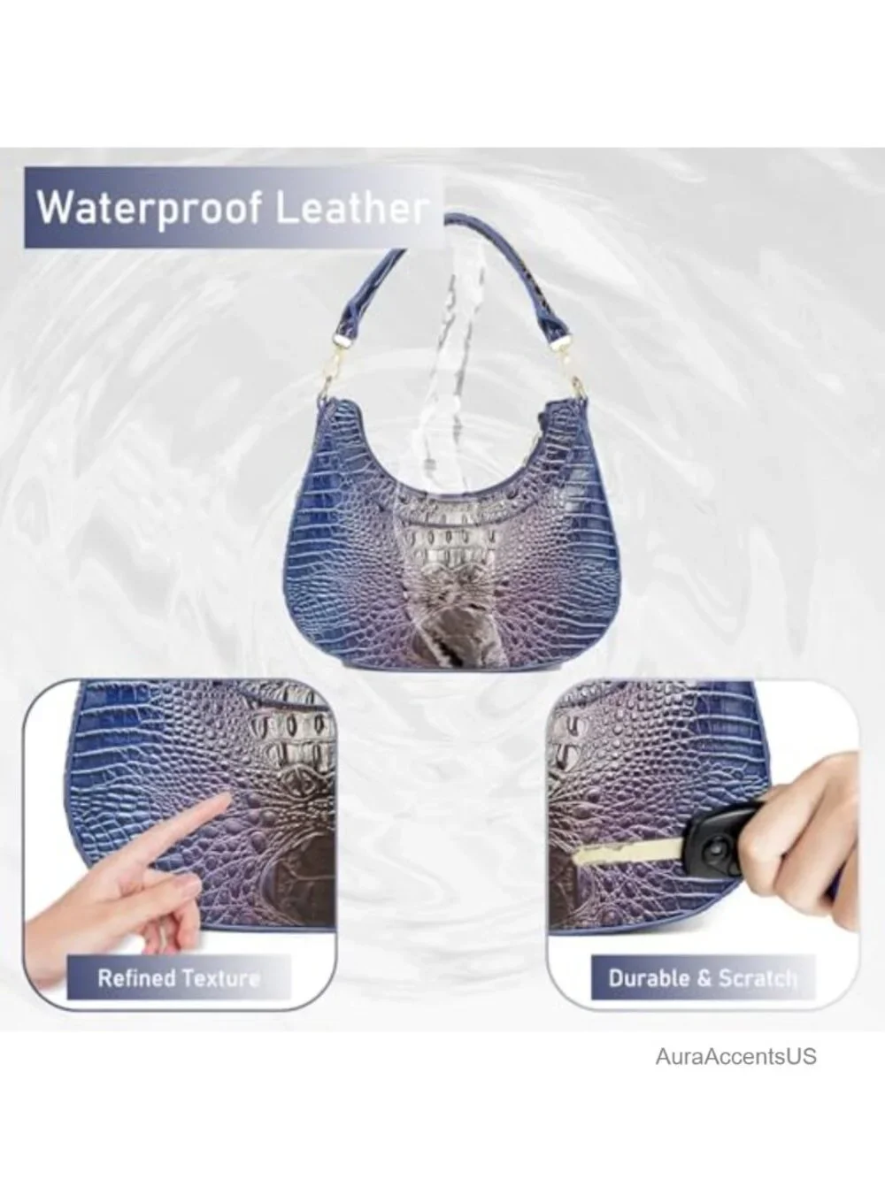 Vegan Leather Crocodile Hobo Bag Crescent Shoulder Purse Clutch Handbag